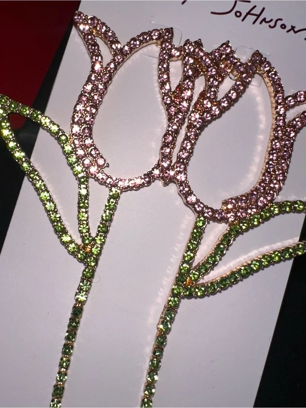Betsey Johnson Pink and Green Rhinestone Tulip earring set